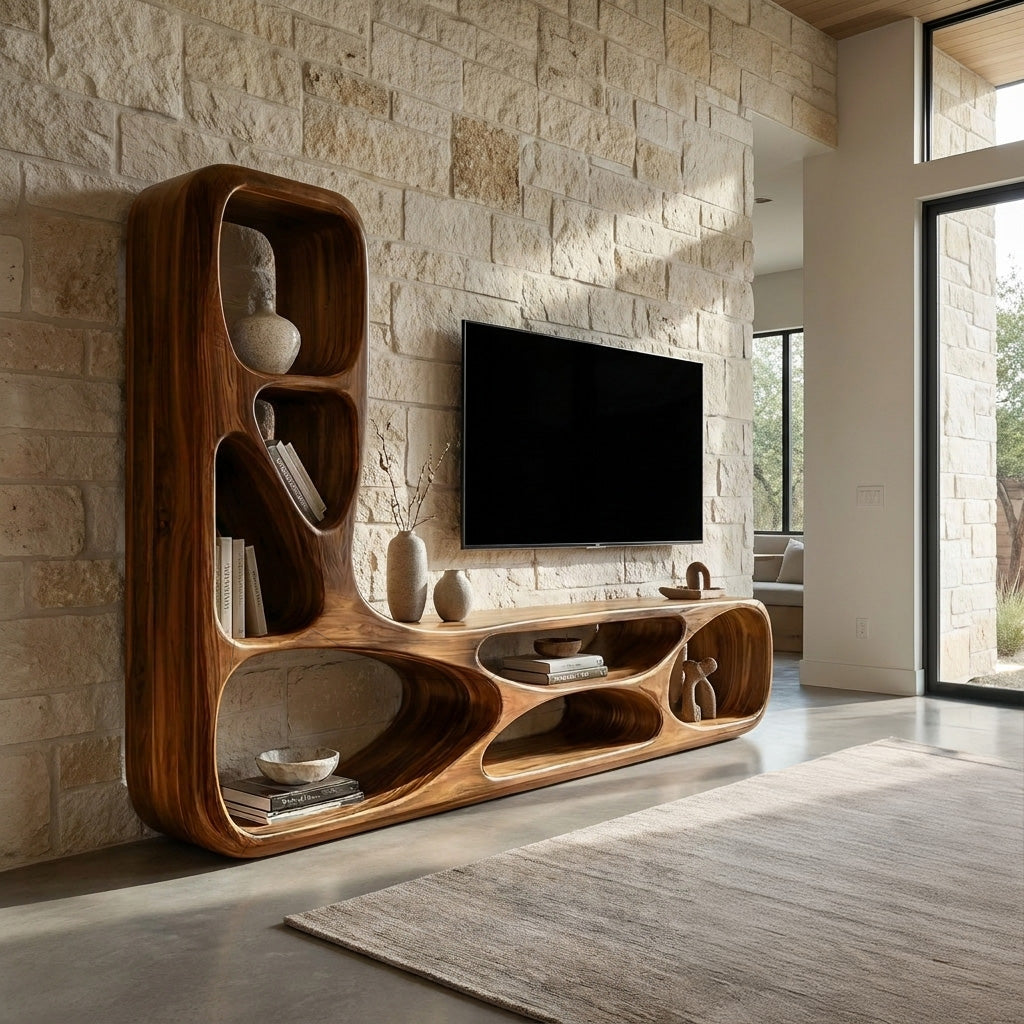 Organic Natural Wood TV Wall Unit For Living Room