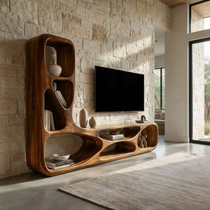 Organic Natural Wood TV Wall Unit For Living Room