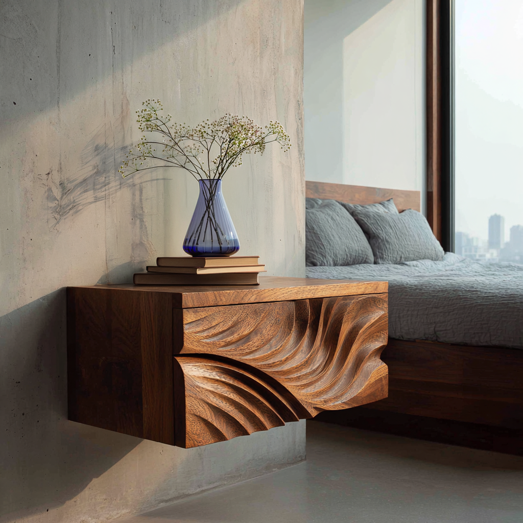 Elegant Wooden Floating Nightstand With Carved Front For Bedroom – ET ...