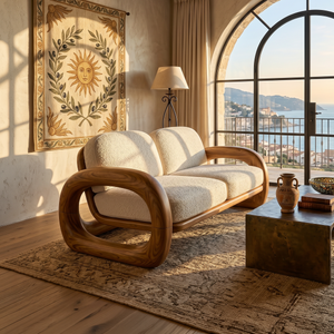 Mediterranean Inspired Wooden Sofa Coastal Living Room