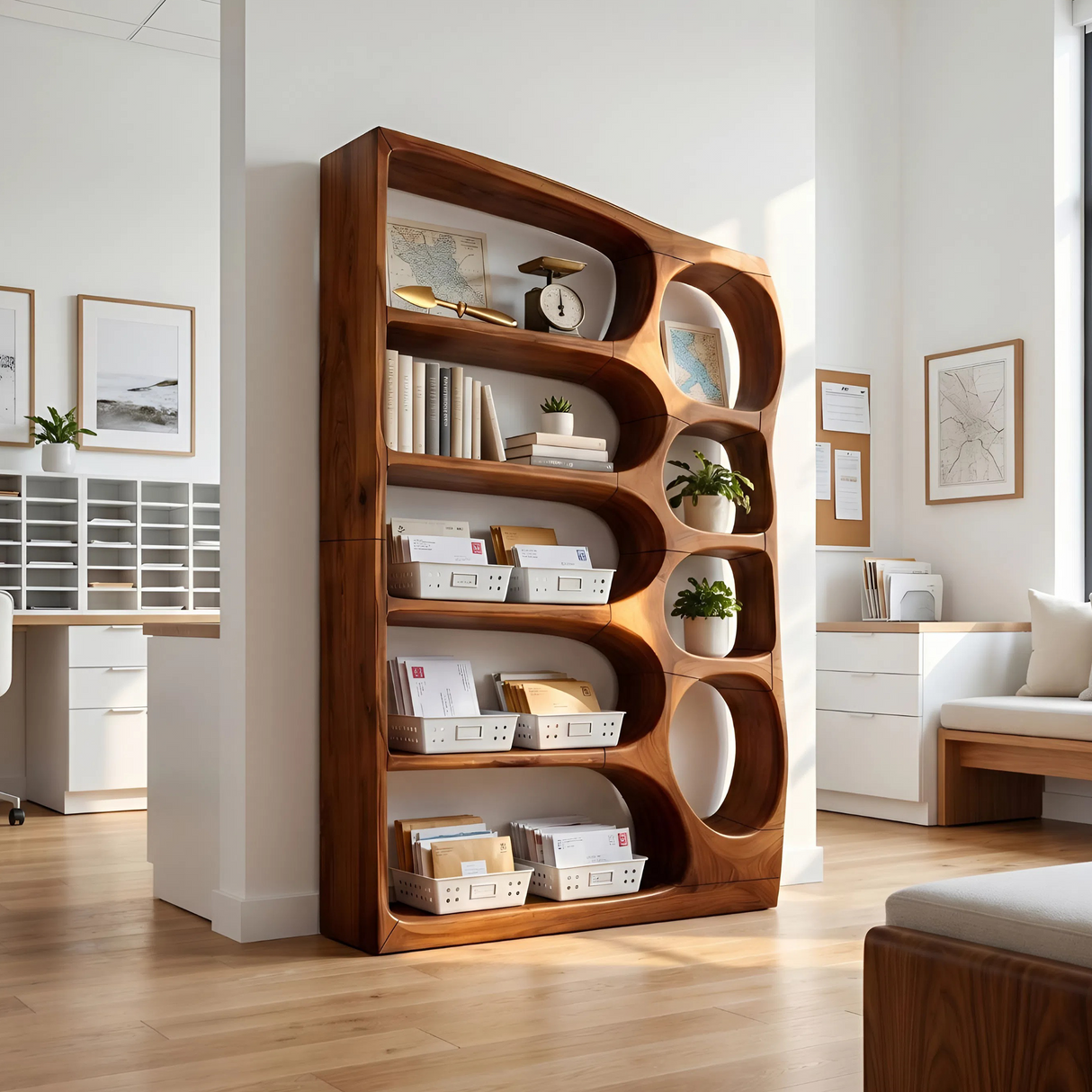 Mid Century Handcrafted Bookshelf Storage Organizer For Living Room