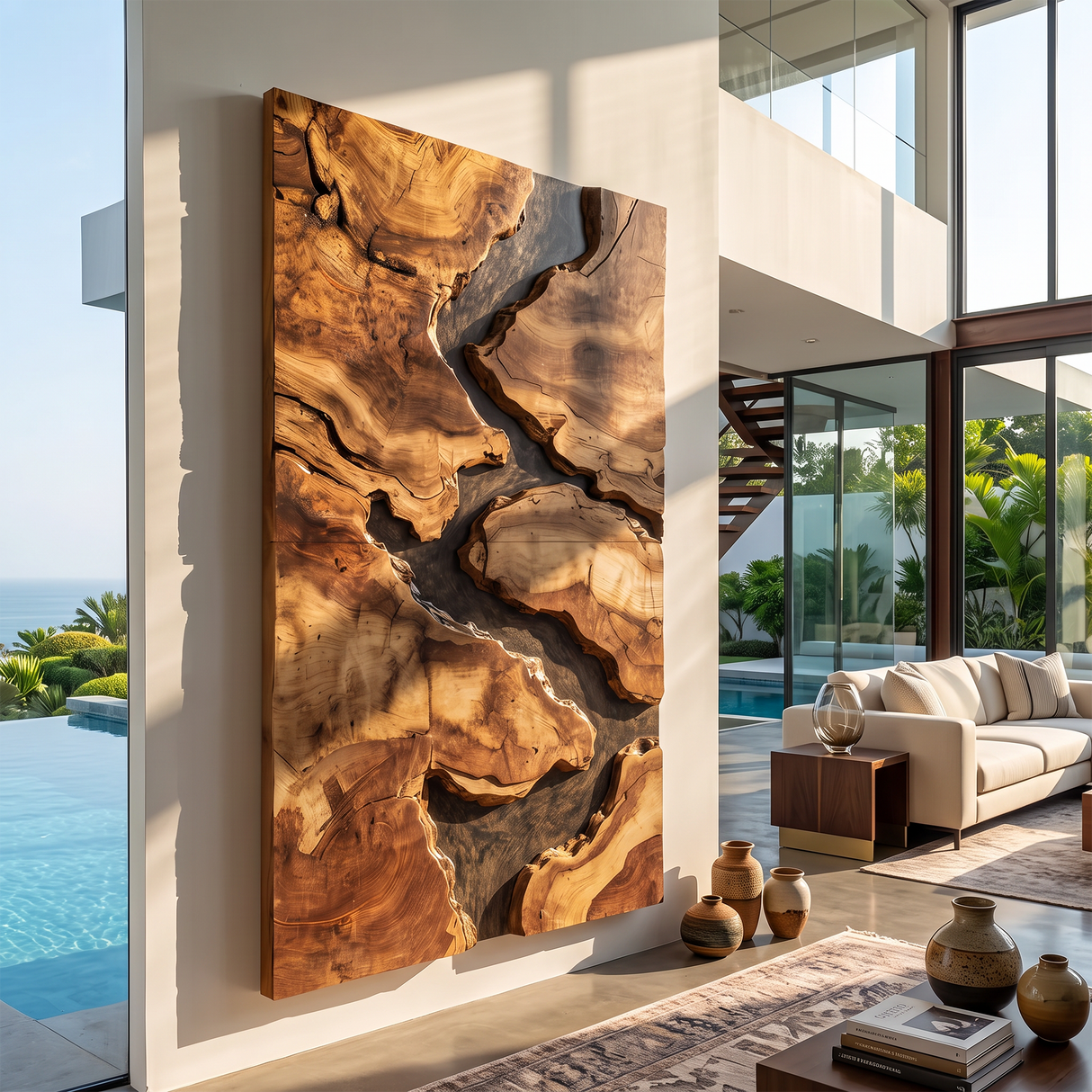 Mid Century Solid Wood Wall Sculpture For Living Room