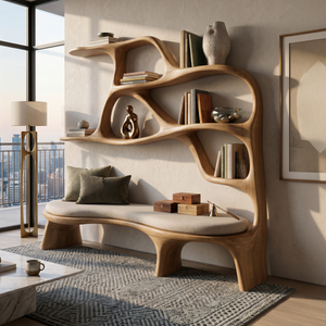 Minimalist Window Seat Bookcase For Modern Bedroom