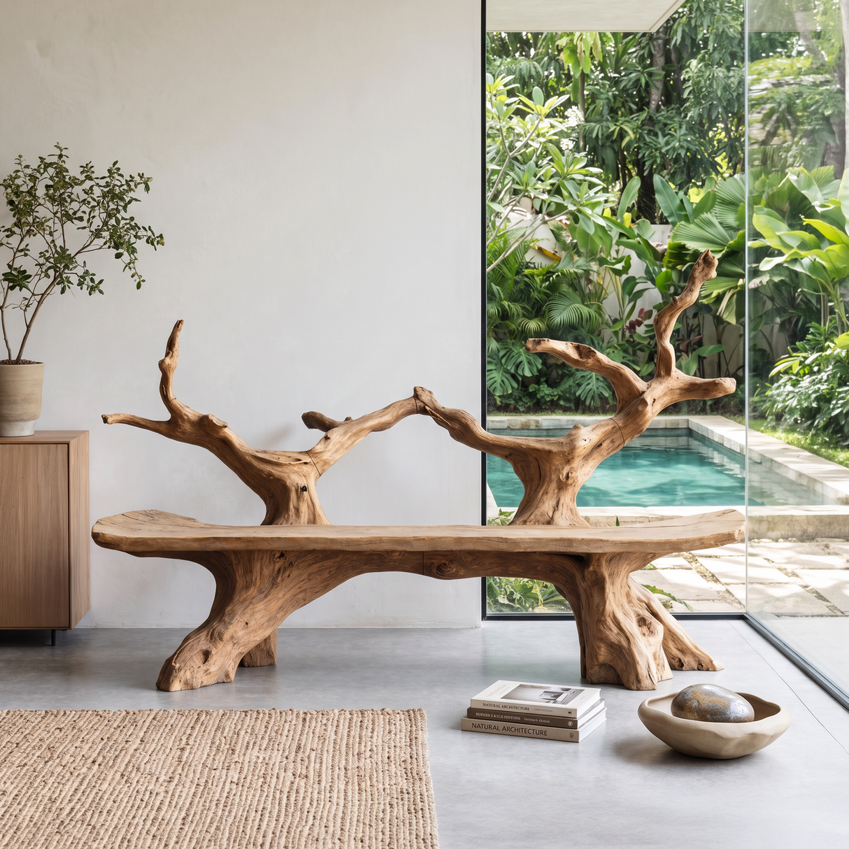 Mid Century Live Edge Bench For Elegant Patio