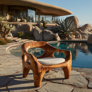 Modern Sculptural Natural Wood Accent Chair For Living Space