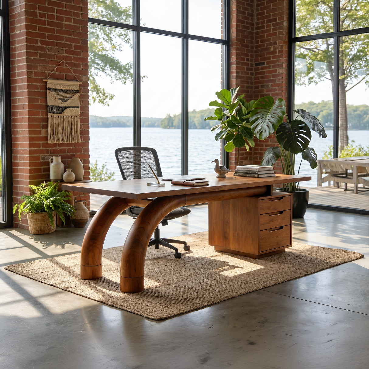 Modern Curved Desk With Open Shelf For Home Office