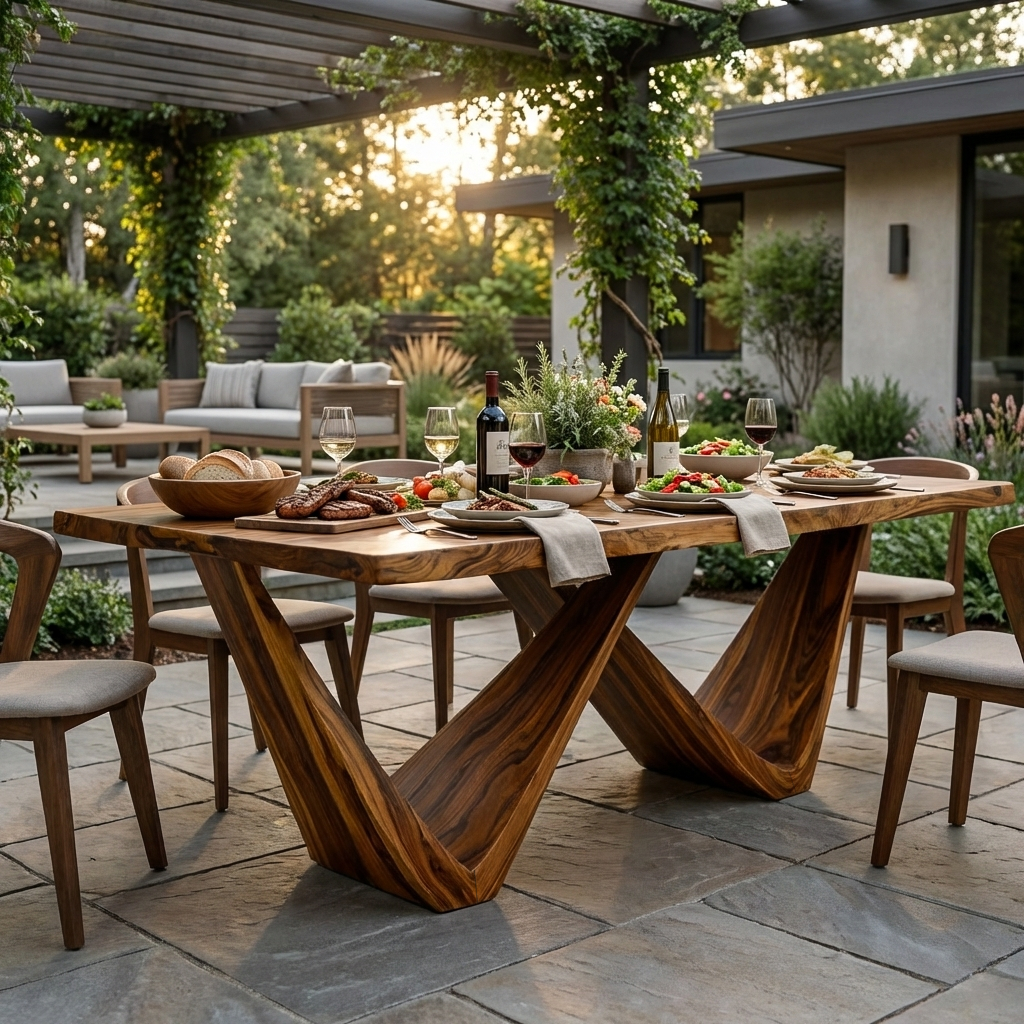 Farmhouse Wooden Dining Table With Statement Base For Interior