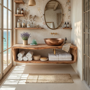 Handcrafted Wooden Vanity For Bathroom Natural Look