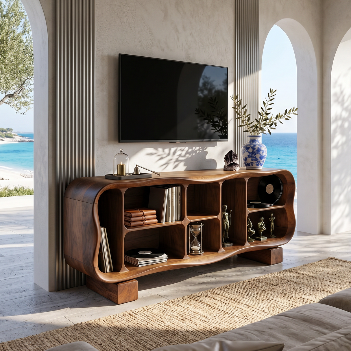 Mid Century Rounded TV Stand For Great Room Interior