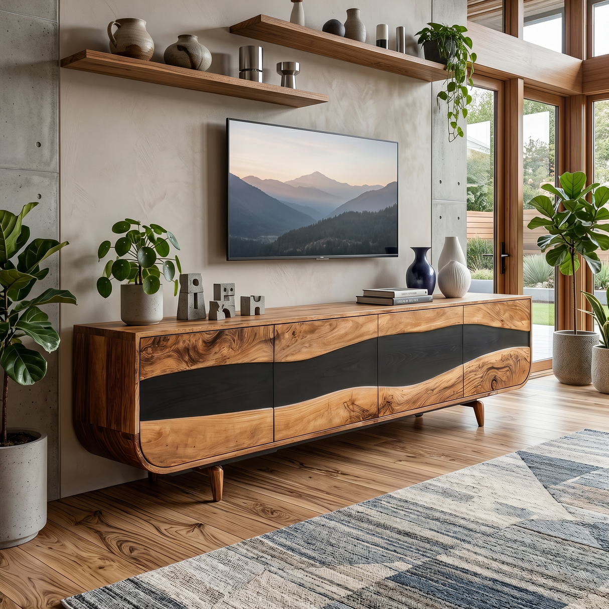 Handcrafted Wooden Live Edge TV Stand For Furniture Decor