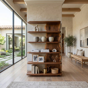 Scandinavian Natural Wood Standing Shelf For Corner Space