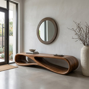 Modern Wood Bench With Sculptural Form For Entryway