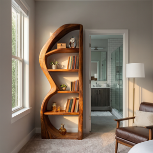 Mid Century Modern Unique Bookshelf Living Room Storage
