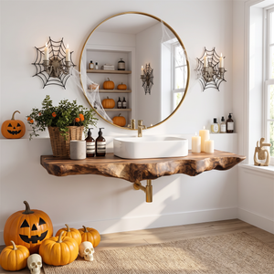 Modern Wooden Live Edge Bathroom Shelf For Furniture Decor Halloween Ideas