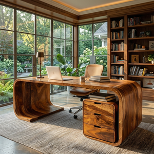 Modern Wooden Desk With Curved Base For Home Office