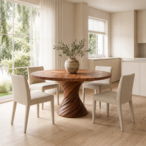 Modern Round Dining Table With Statement Spiral Pedestal For Home