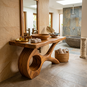 Floating Natural Wood Vanity Unit For Master Bath