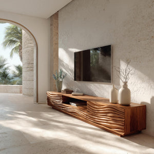 Modern Organic TV Console Sculpted Media Cabinet For Living Room
