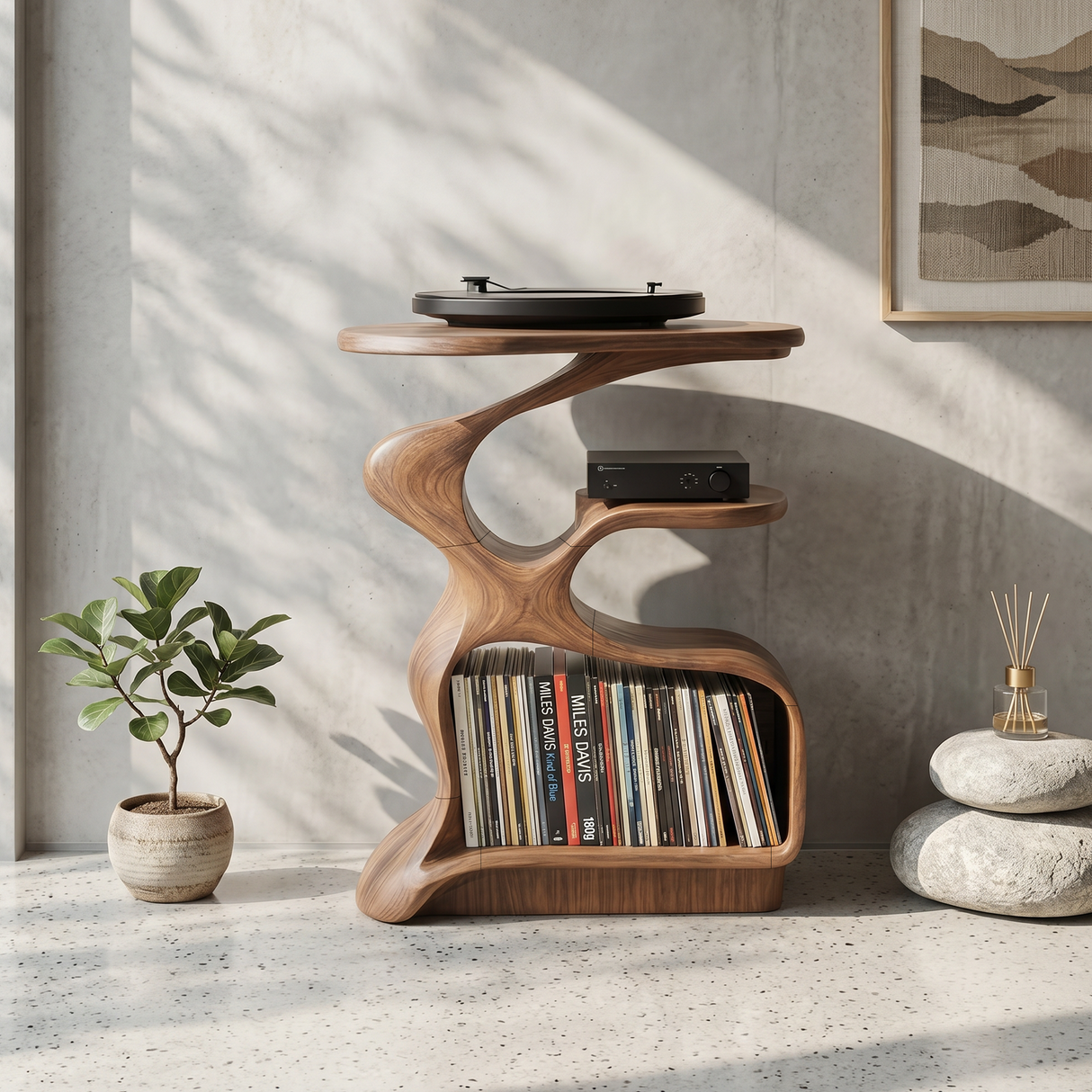 Mid Century Wooden Media Stand Stylish Living Room