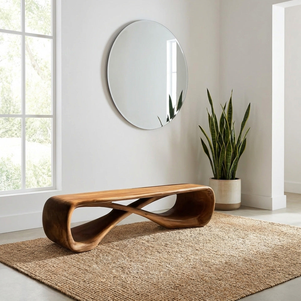 Organic Natural Wood Bench For Minimalist Entryway Styling