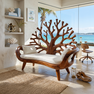 Contemporary Coral Branch Carved Bench For Sunroom Interior Area