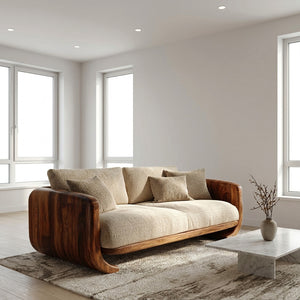 Organic Modern Curved Wood Sofa For Living Room