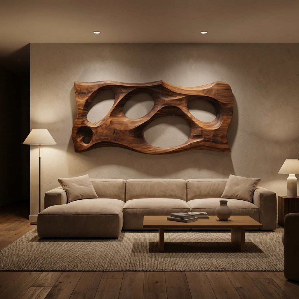 Modern Organic Sculpture Wood Wall Art For Living Room