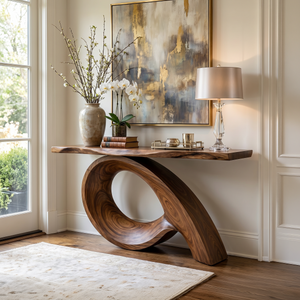 Organic Fluted Base Console Table Contemporary Entryway