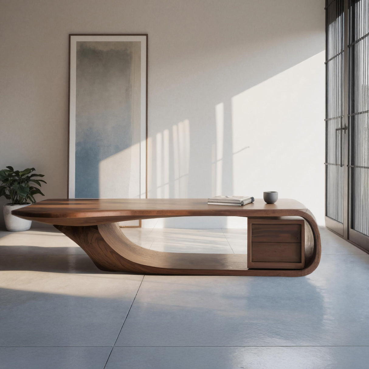 Modern Sculptural Coffee Table With Curved Design For Home Office