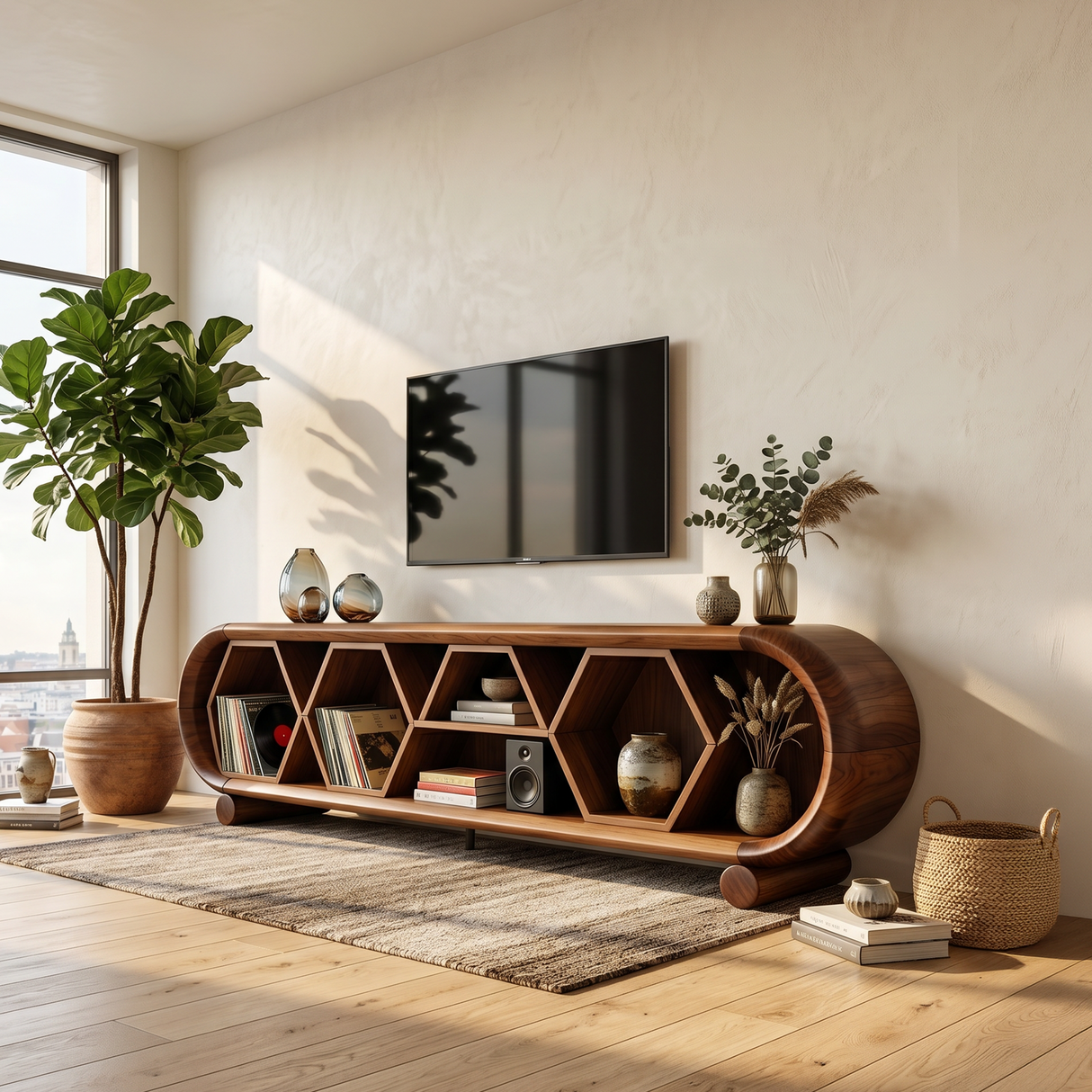 Modern Rounded TV Stand For Family Gathering Space
