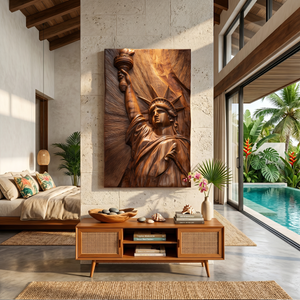 Tropical Liberty Statue Wood Wall Art Luxury Resort Bedroom Decor