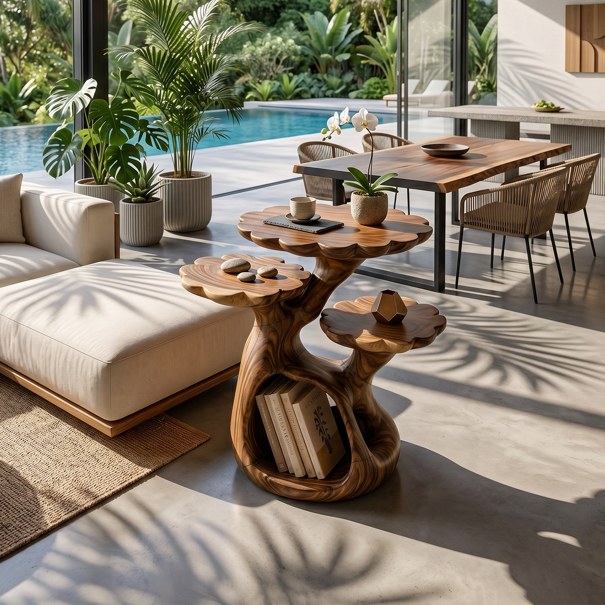 Organic Floral Top Side Table Garden Villa