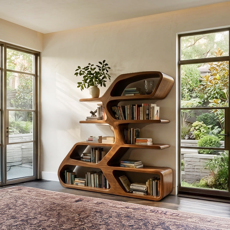 Modern Sculptural Bookshelf For Living Room Decor