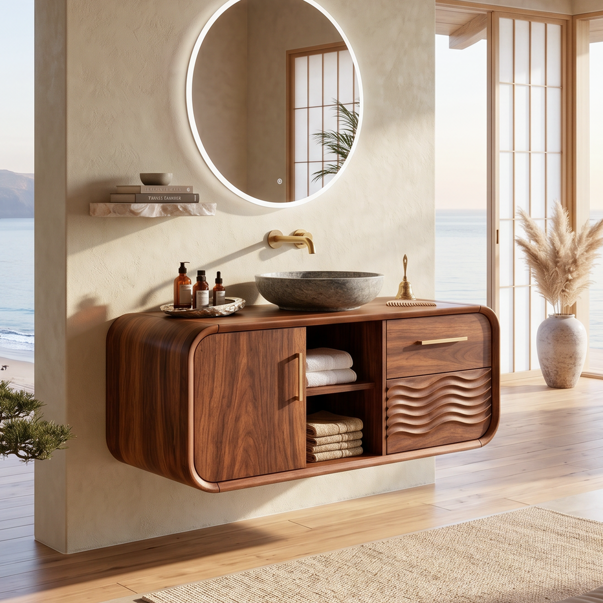 Mid Century Floating Vanity With Storage For Bathroom