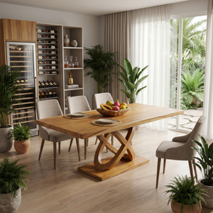 Light Wood Gathering Table For Tropical Dining Room