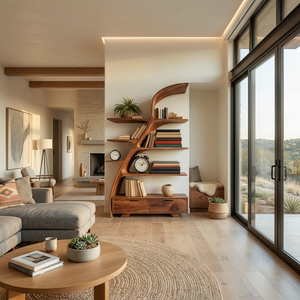 Organic Wooden Bookshelf For Living Area