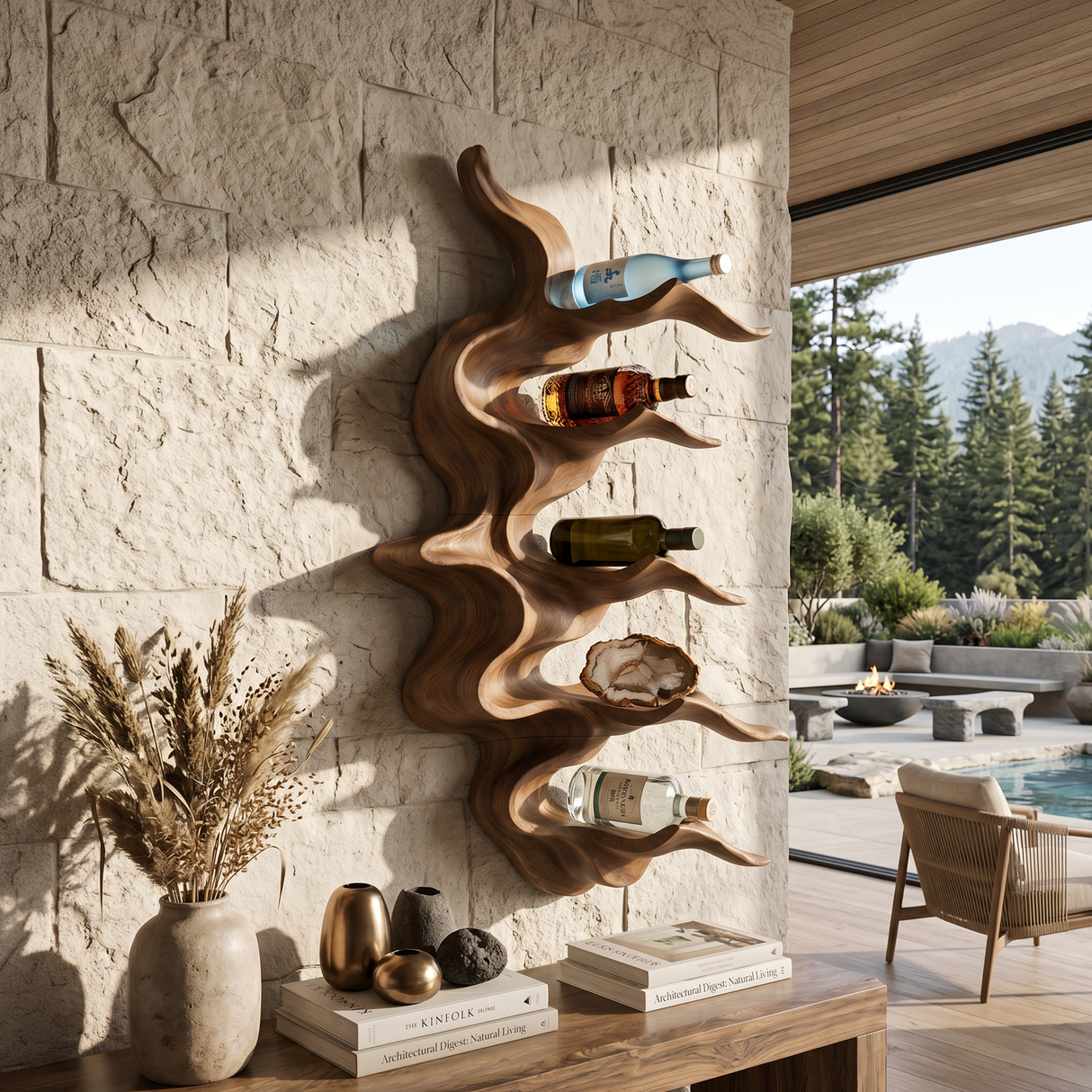 Organic Mountain Ridge Wine Rack For Home Bar