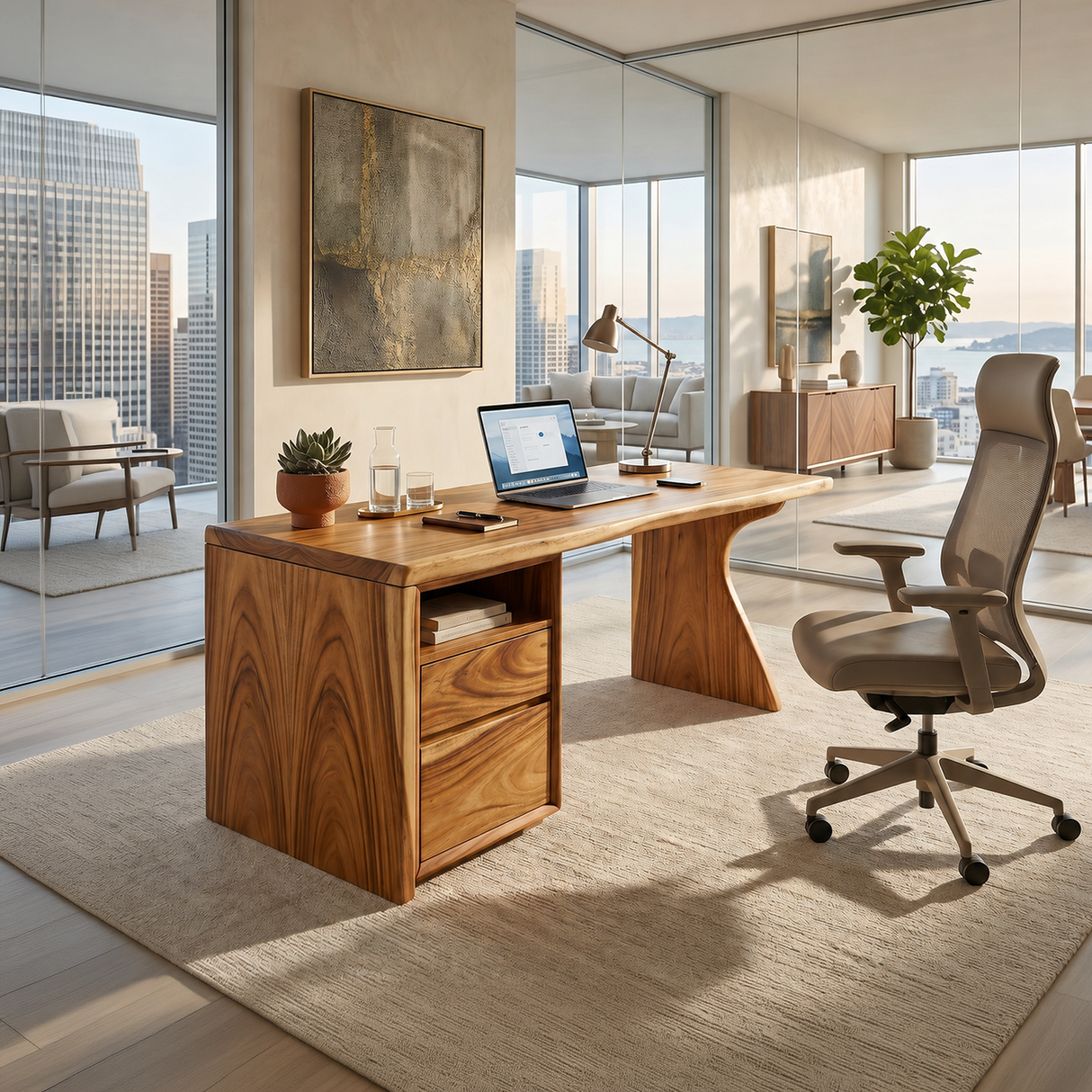 Contemporary Laptop Desk With Side Storage For City Apartment Office