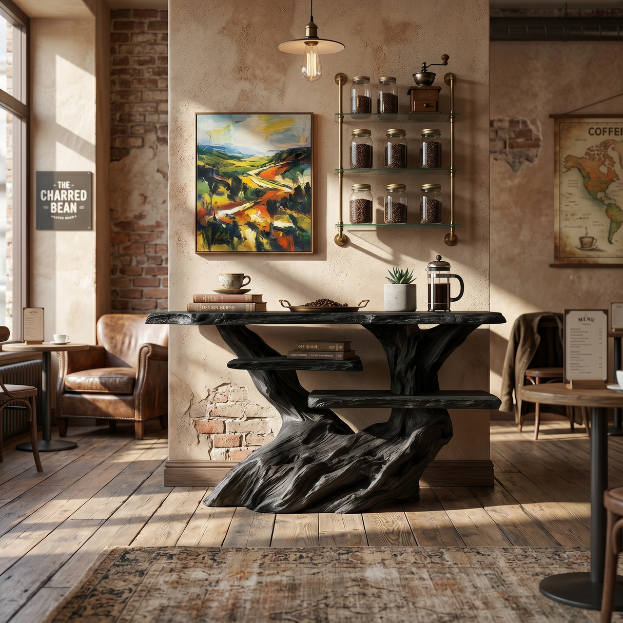 Modern Charred Wood Display Shelf For Hallway Furniture