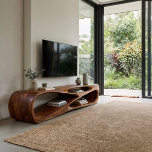Contemporary Natural Wood Media Console For Living Room Decor