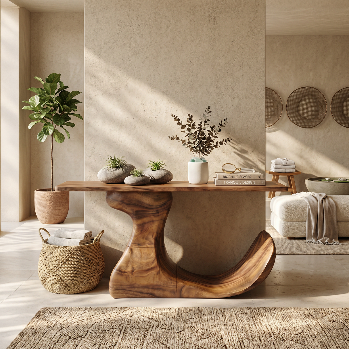 Mid Century Organic Edge Console Table For Grand Foyer Interior