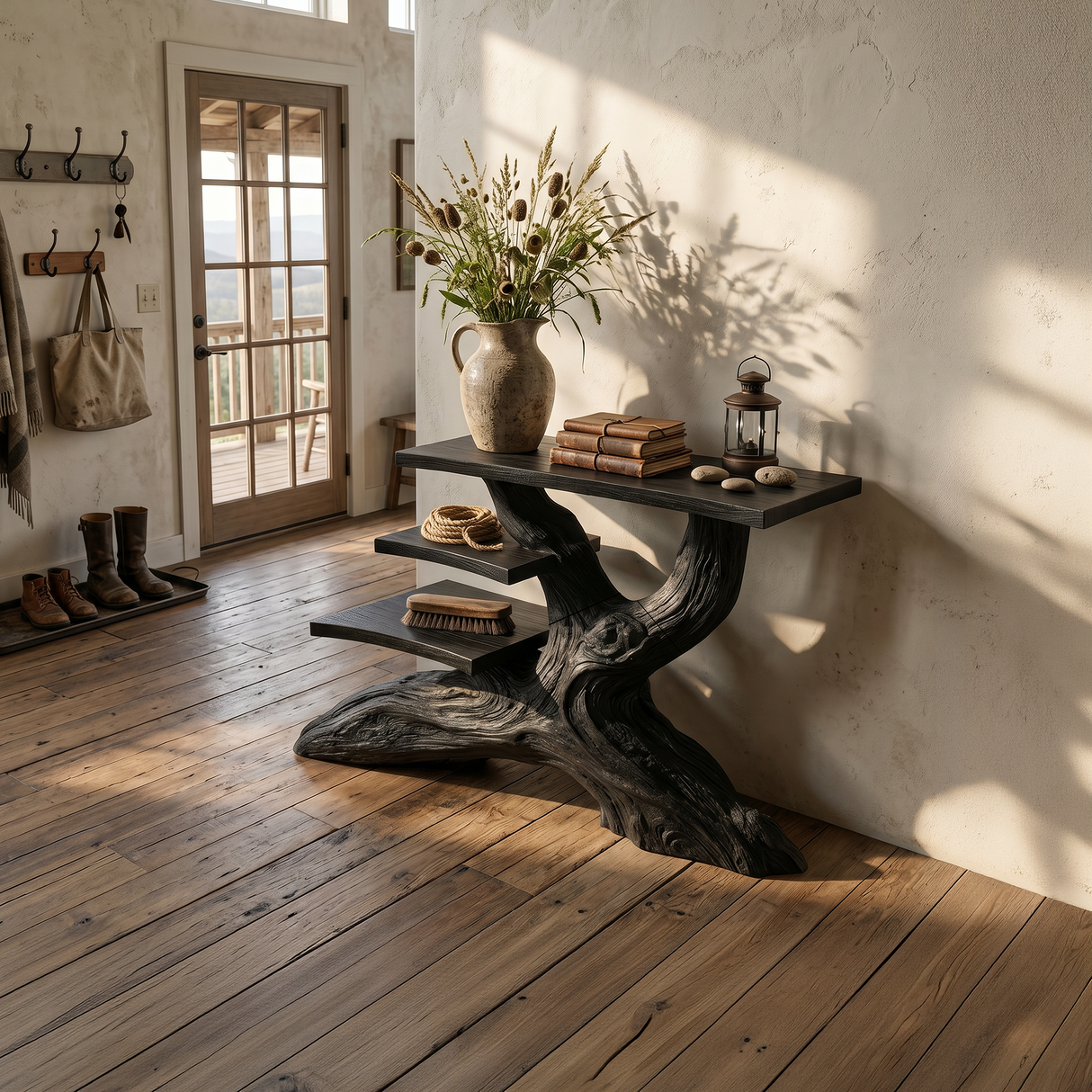 Farmhouse Rustic Black Wood Entryway Table For Hallway