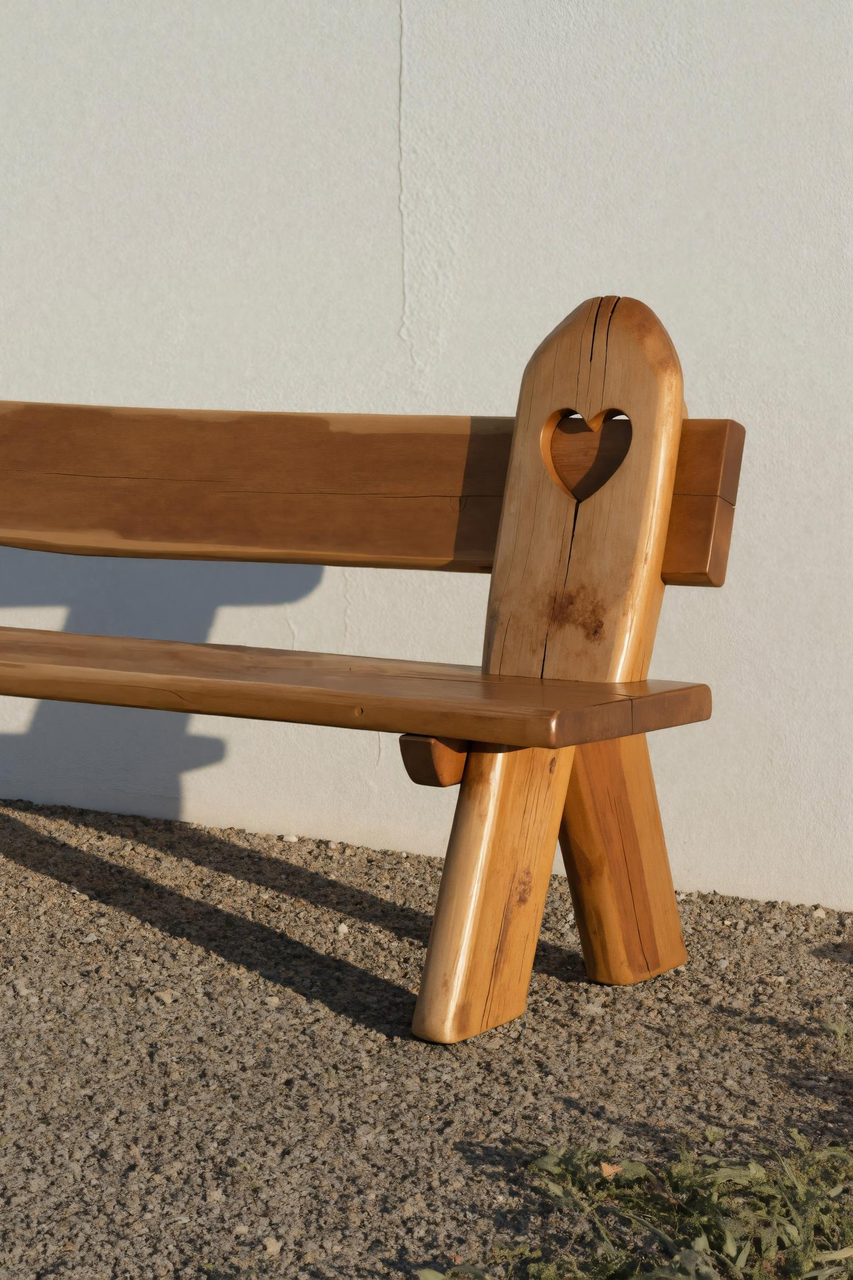 Rustic Handmade Bench With Heart Cutout For Garden Or Porch
