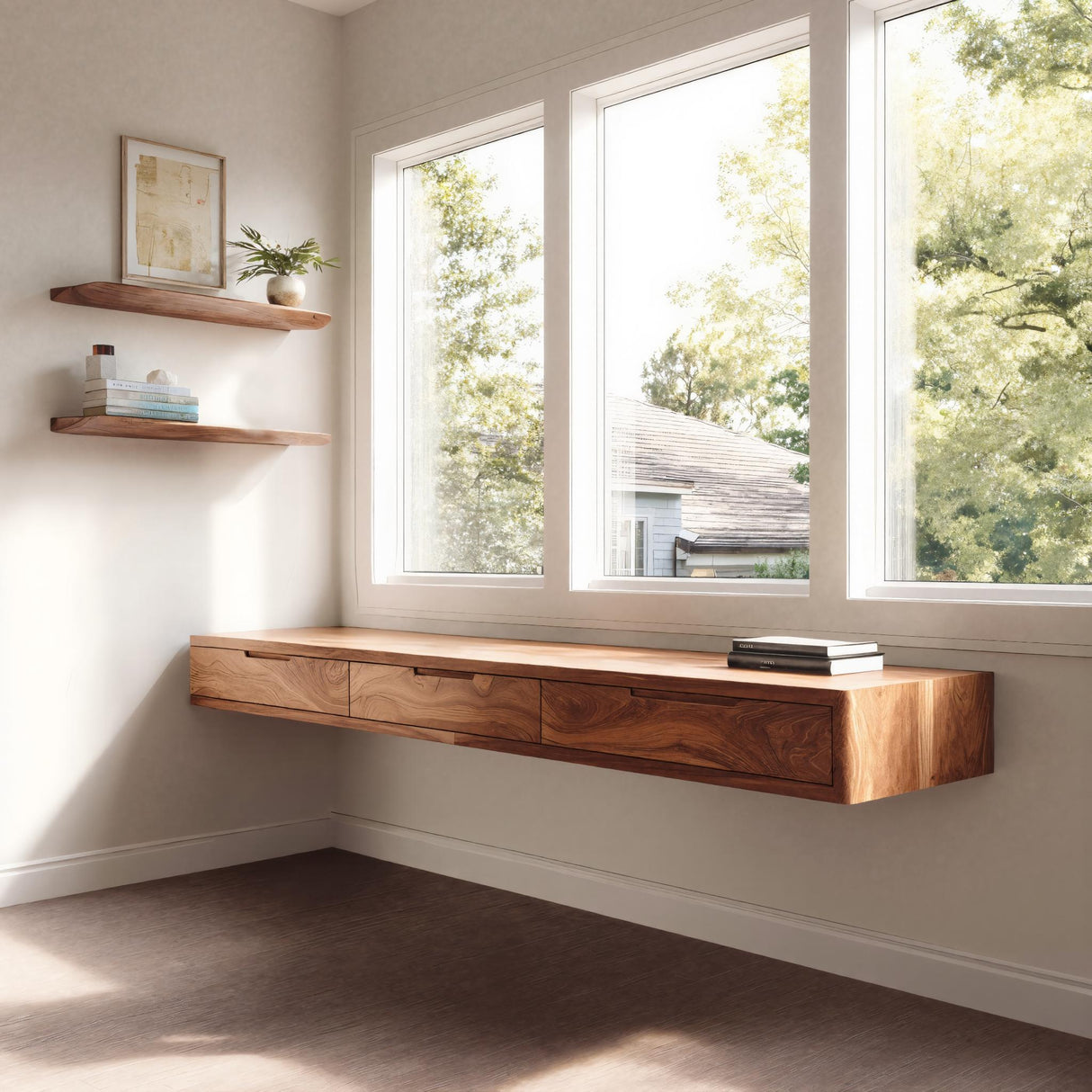 Modern Floating Desk With Drawers For Home Office