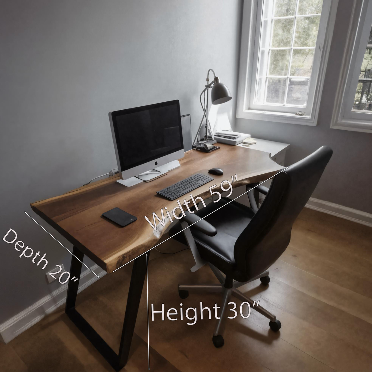 Ergonomic Live Edge Desk With Curved Top For Modern Home Office