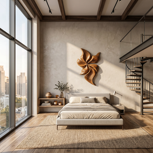 Modern Wooden Wall Art With Floral Inspired Sculpture For Living Room