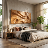 Wooden Wall Art With Hand Carved Wave For Modern Home