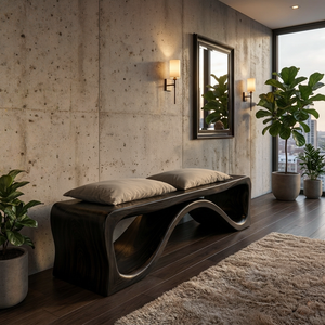 Luxury Wood Bench With Flowing Leg For Entryway