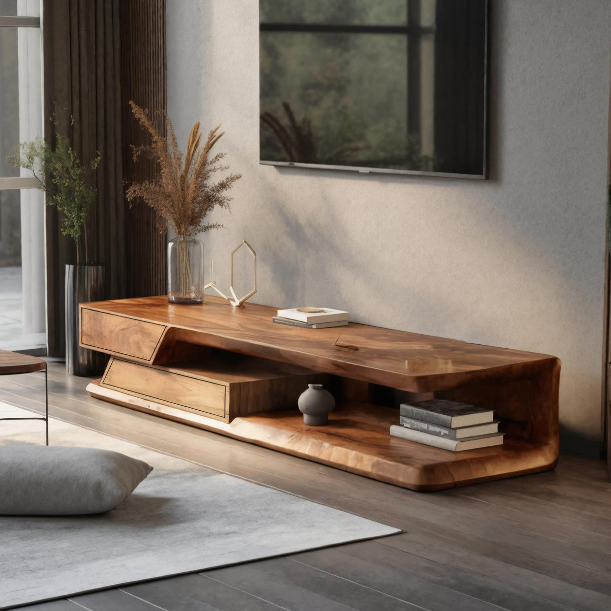 Modern TV Stand With Storage Shelves For Living Room