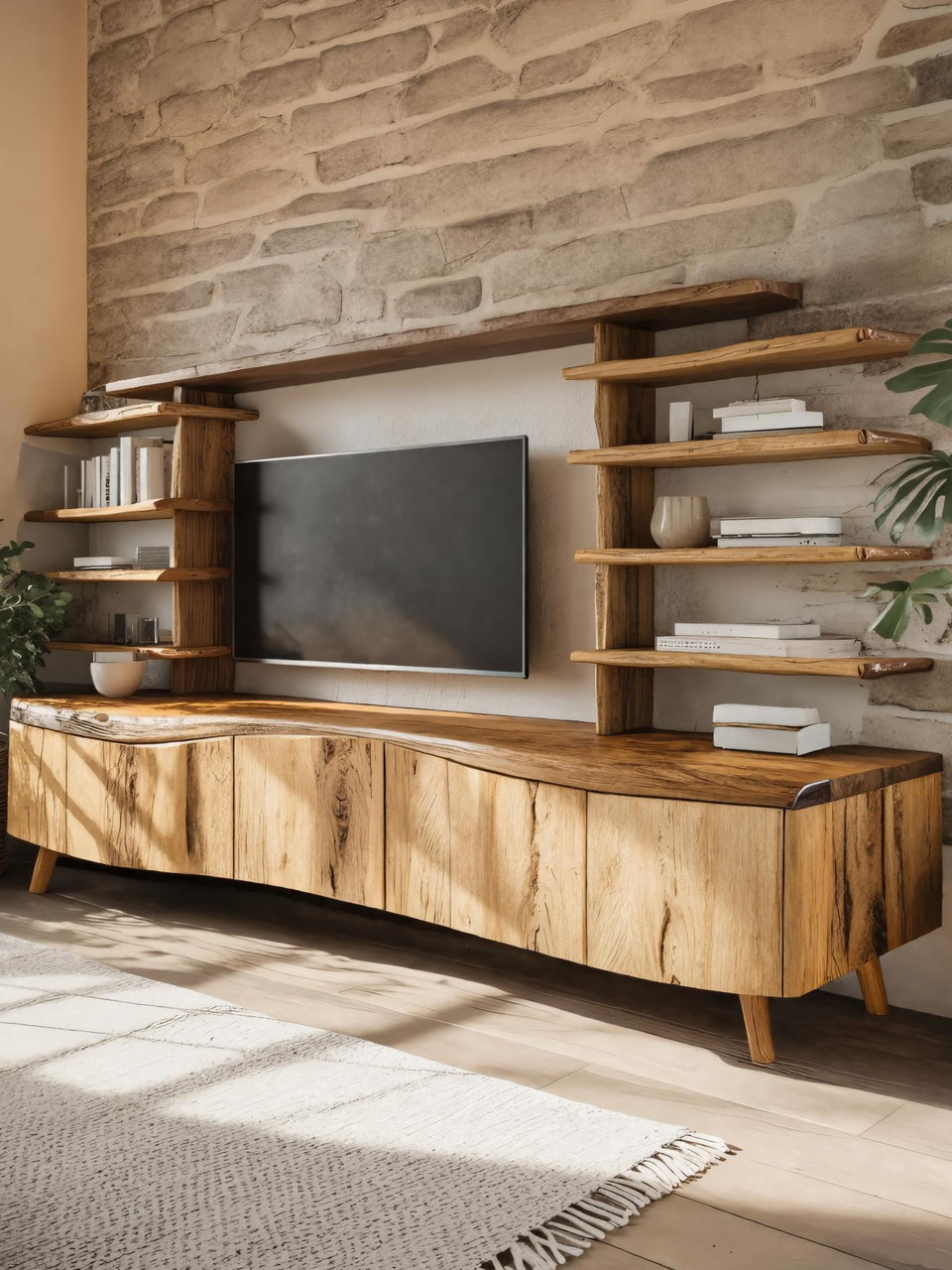 Modern TV Stand With Sculpted Storage For Living Room